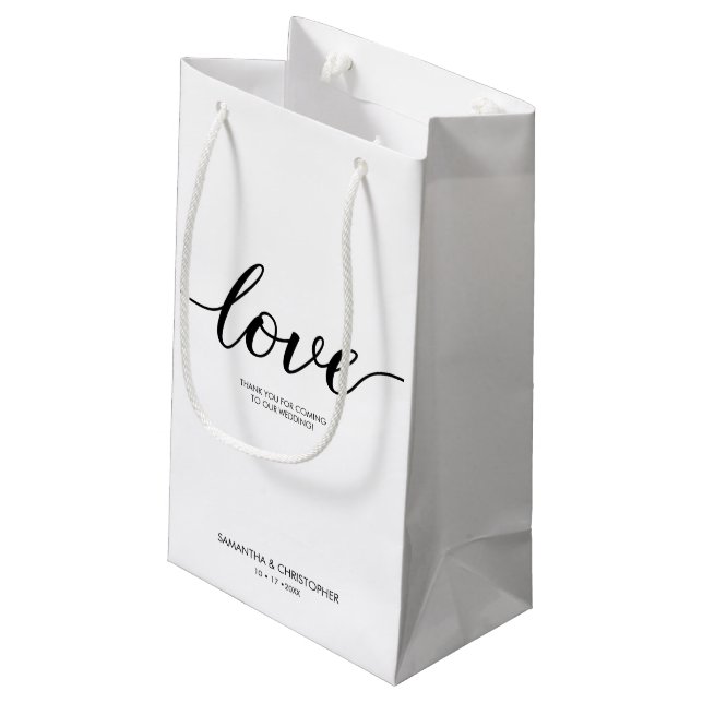 Simple Love Script Wedding custom Elegant Small Gift Bag (Back Angled)