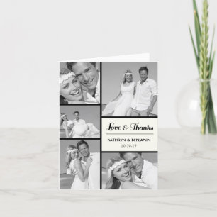 Simple Love & Thanks 5 Multi Photo Modern Wedding Thank You Card