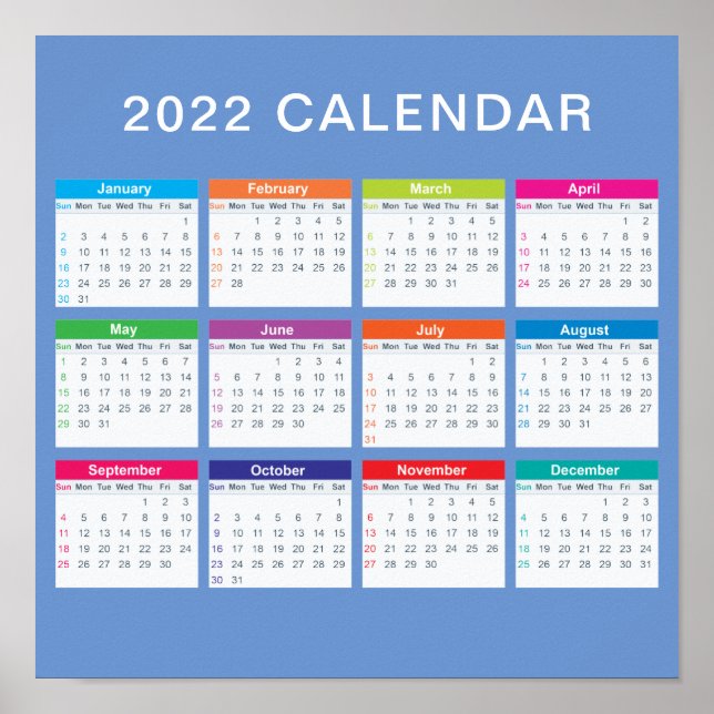 Simple Lovely Colorful 2022 Calendar | Poster (Front)