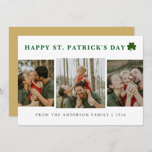 Simple lucky shamrock st. Patrick's Day 3 Photo Holiday Card