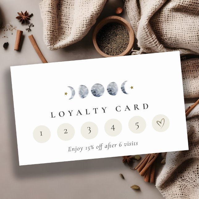 Simple Lunar Celestial Moon Phase 6 Punch Loyalty  Business Card (Creator Uploaded)