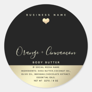 Simple lux typography black gold heart  classic ro round sticker
