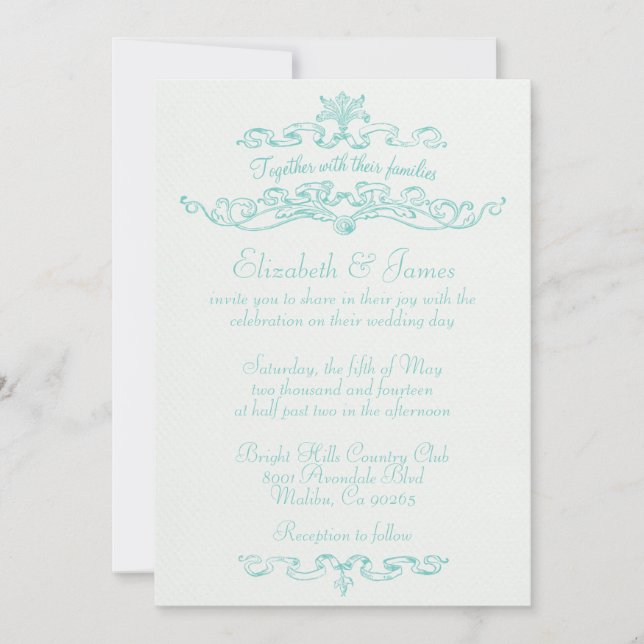 Simple Luxury Aqua Wedding Invitations (Front)