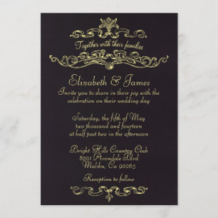Simple Luxury Black And Gold Wedding Invitations