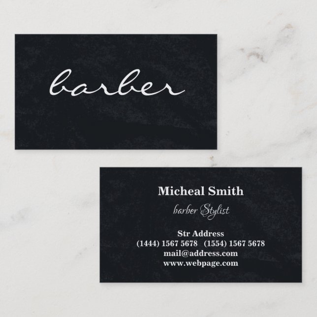 Simple luxury black & white barber typography business card (Front/Back)
