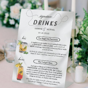 Simple Luxury Black White Wedding Signature Drink Pedestal Sign