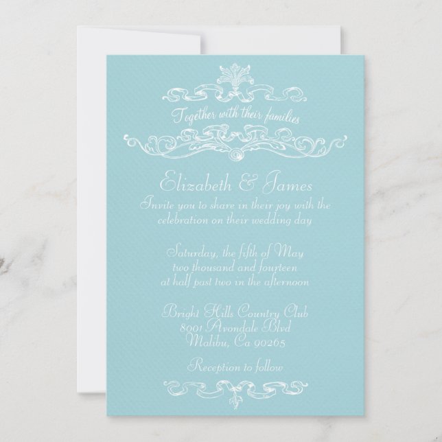 Simple Luxury Blue And White Wedding Invitations (Front)