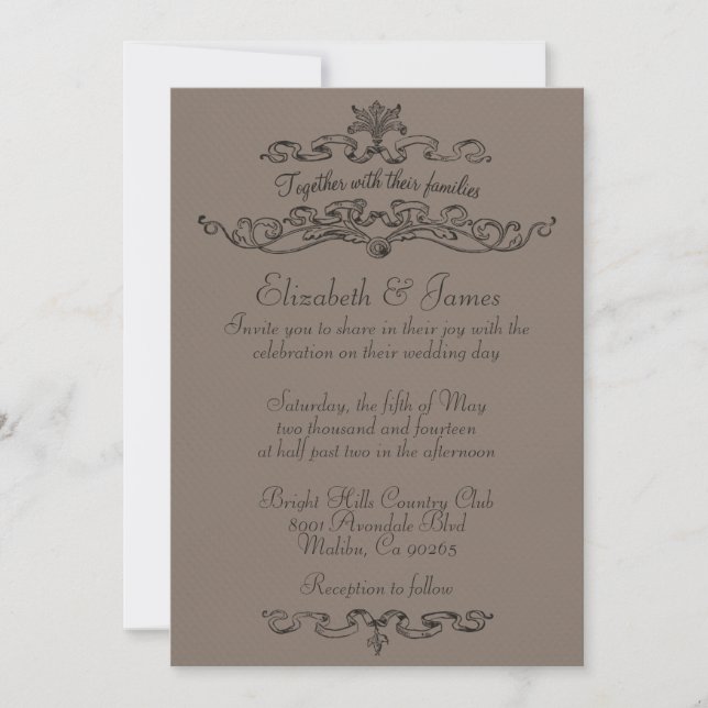 Simple Luxury Brown Wedding Invitations (Front)