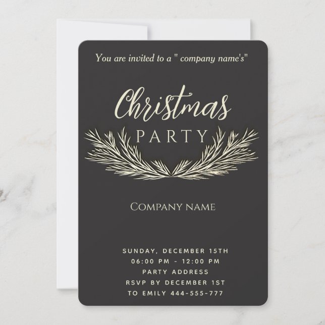 Simple luxury pine branch corporate Christmas Invitation (Front)