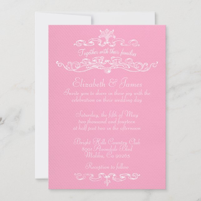 Simple Luxury Pink And White Wedding Invitations (Front)