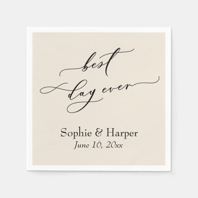 Simple Luxury Script Font Best Day Ever Cream Napkin (Front)