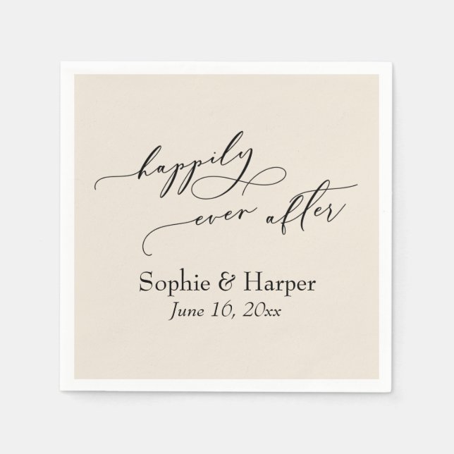 Simple Luxury Script Font Happily Ever After Cream Napkin (Front)