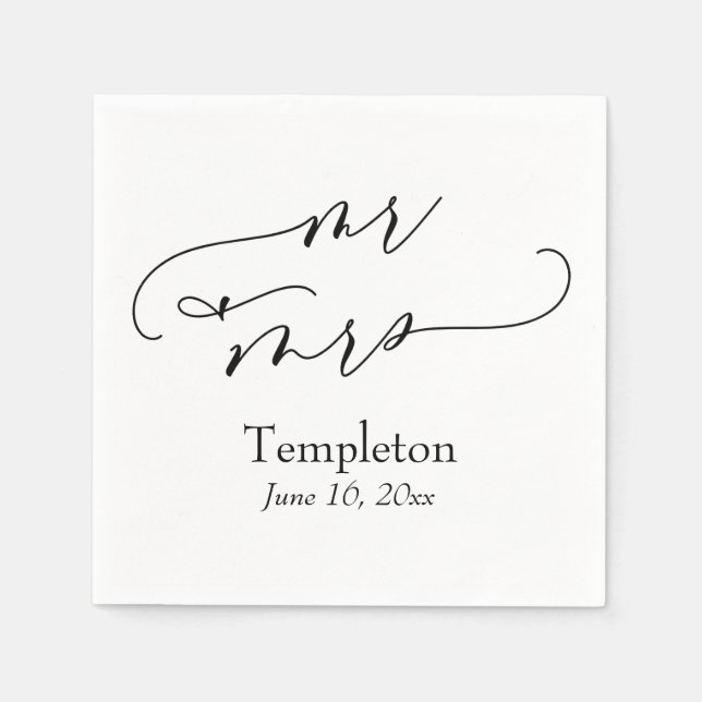 Simple Luxury Script Font Mr & Mrs Napkin (Front)