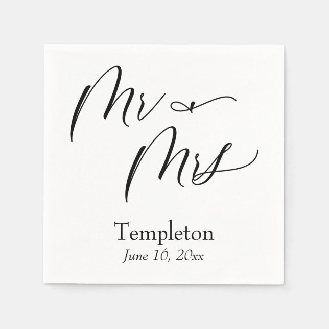 Simple Luxury Script Font Mr & Mrs Napkin (Front)