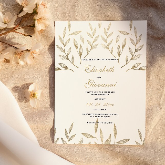 Simple luxury white gold foliage floral wedding  invitation (Simple luxury white gold foliage floral wedding)