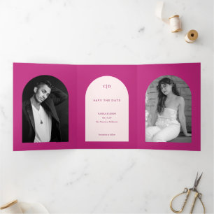 Simple Magenta Arch Modern Wedding Save the Date Tri-Fold Announcement