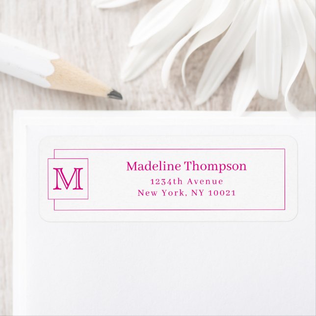 Simple Magenta Initial Monogram Name Border Label (Insitu)