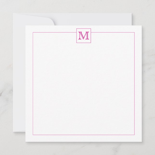 Simple Magenta Initial Monogram Square border Card (Front)