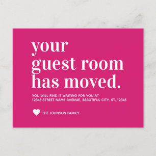 Simple Magenta Pink Guest Room Moving Announcement Postcard