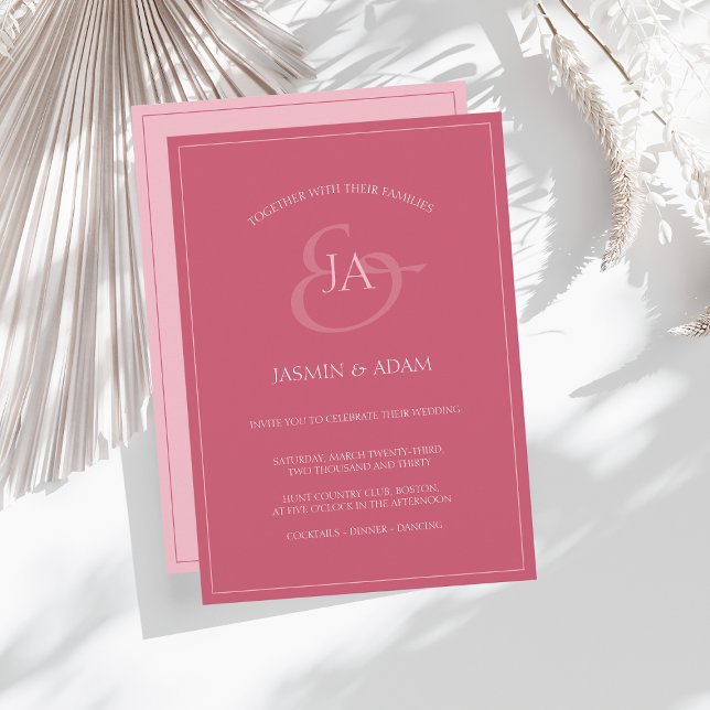 Simple Magenta Pink Monogram Wedding Invitation (Creator Uploaded)