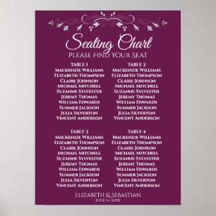 Simple Magenta Plum 4 Table Wedding Seating Chart