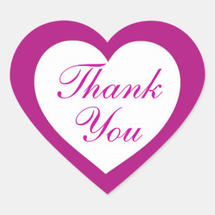 Simple magenta white thank you heart stickers