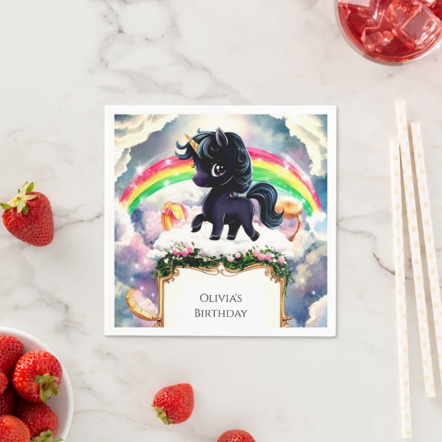 Simple Magical Black Unicorn Birthday Napkin (Insitu)