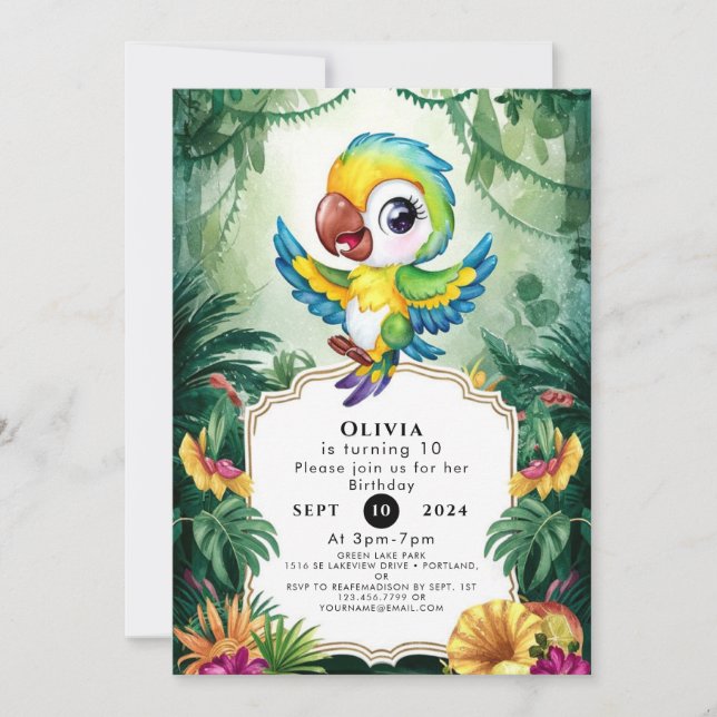 Simple Magical Parrot Birthday Invitation (Front)
