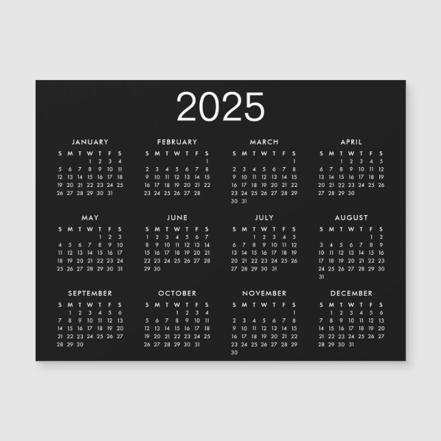 Simple Magnet Calendrier Noir Et Blanc 2025 (Devant)