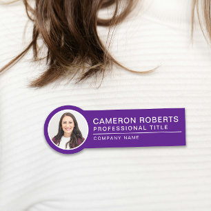 Simple Magnetic Employee Photo Purple Name Tag