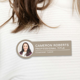 Simple Magnetic Tan Employee Photo Name Tag