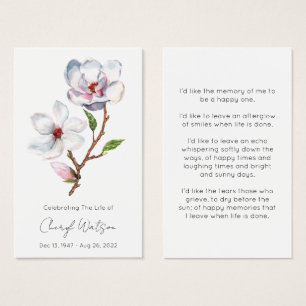 Simple Magnolia Funeral Memorial Prayer Card