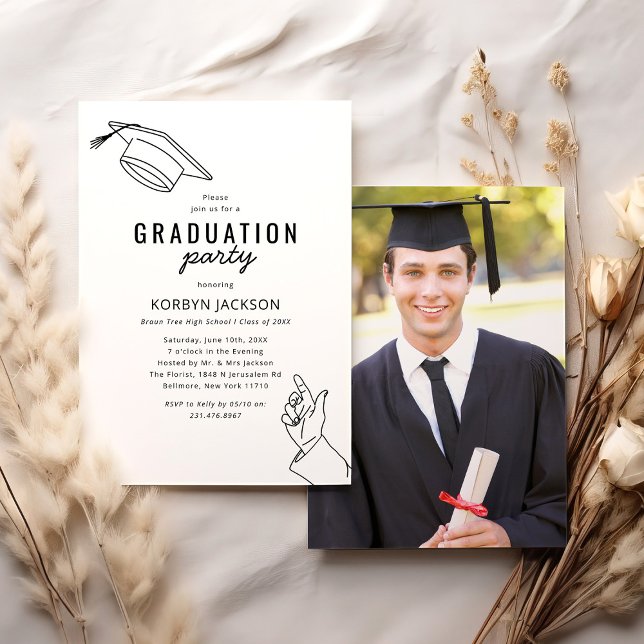 Simple Male Photo Graduation Party Invitation (Creator Uploaded)