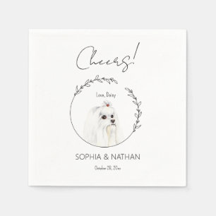 Simple Maltese Dog Wedding Cocktail  Napkin