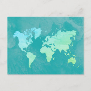 Simple Map in Blue Ocean Watercolor Postcard