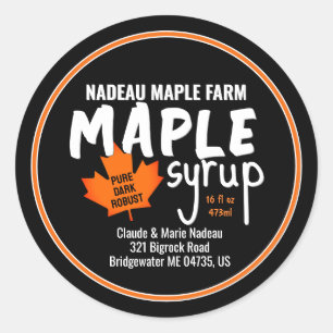 Simple Maple Syrup Jar or Jug Label Orange Leaf 