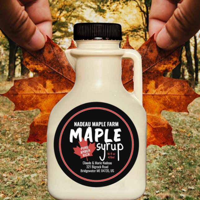 Simple Maple Syrup Jar or Jug Label with Red Leaf  (Creator Uploaded)