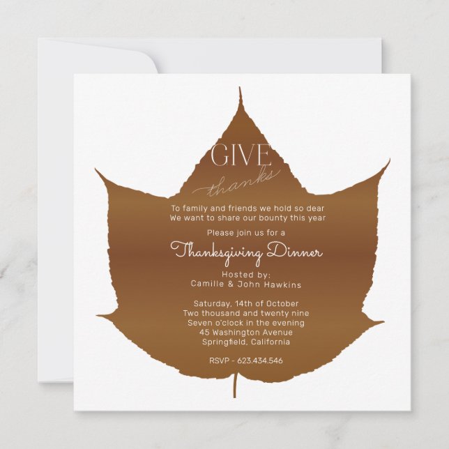 Simple Maple Thanksgiving Party Invitation (Front)