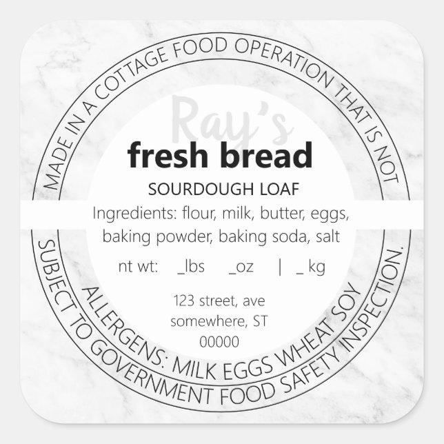Simple Marble Cottage Law Food Label Sticker (Front)