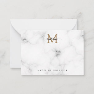 Simple Marble Gold Girly Script Monogram Card