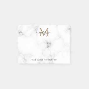 Simple Marble Gold Girly Script Monogram Post-it Notes