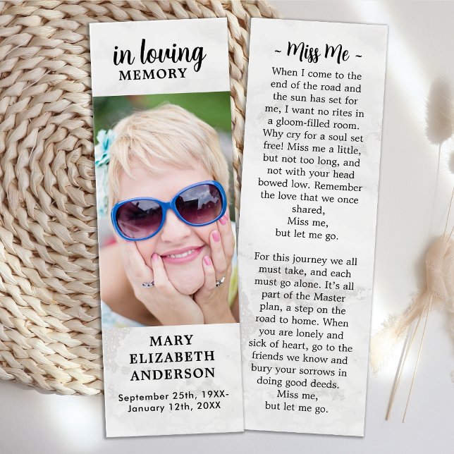 Simple Marble Photo Memorial Poem Funeral Bookmark (Creator Uploaded)