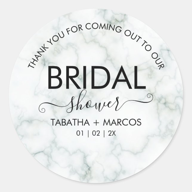 Simple Marble Script Elegant BRIDAL Shower Classic Round Sticker (Front)