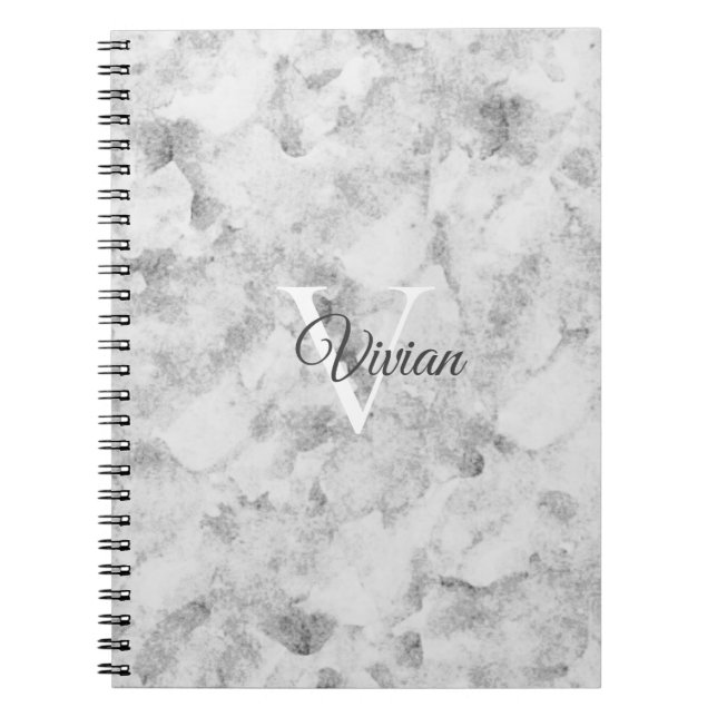 Simple Marble Watercolor Monogram Name Notebook (Front)