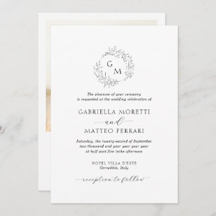 Simple mariage de monogramme botanique Invitation 