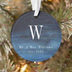Simple Marine Blue Monogramme Nouveau Premier Noël