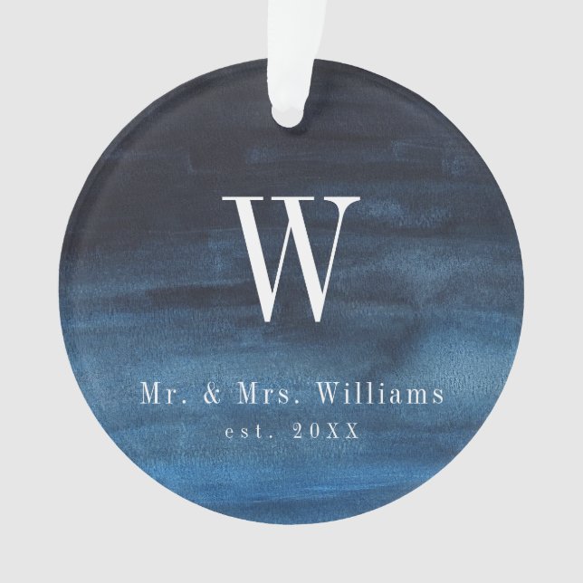 Simple Marine Blue Monogramme Nouveau Premier Noël (devant)