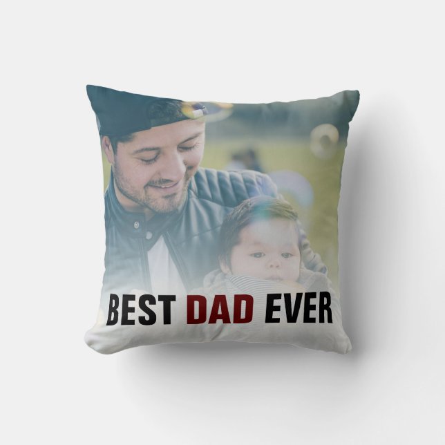 Simple Maroon Best Dad Ever Photo Father’s Day Throw Pillow (Front)