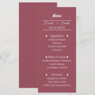 Simple Maroon Custom Wedding Dinner Menu