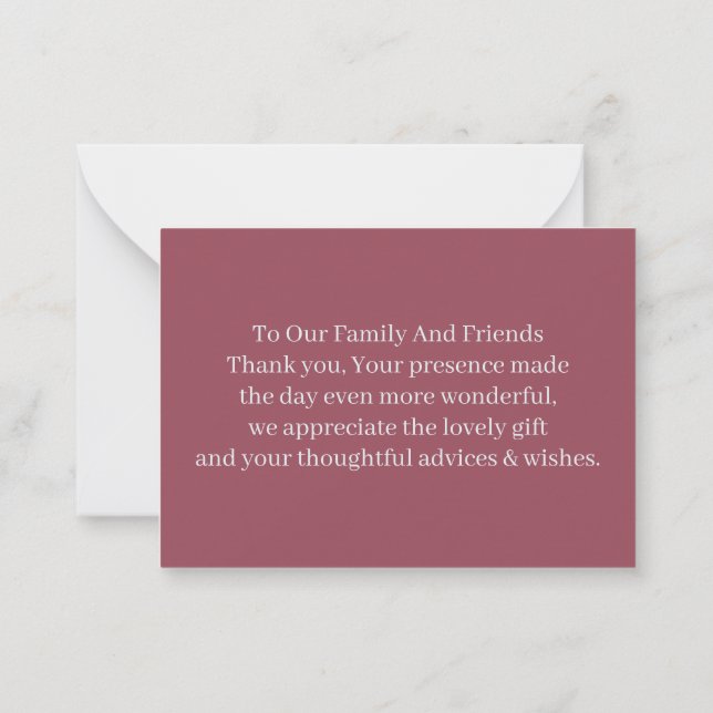 Simple Maroon Customized Wedding Thank You Card (Back)